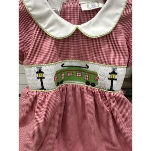 lulu bebe smocked red gingham dress with‎ streetcar and lamp post 24 mos